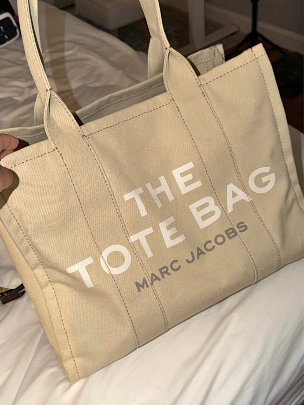 Marc Jacobs Beige Canvas Tote Bag with White Logo